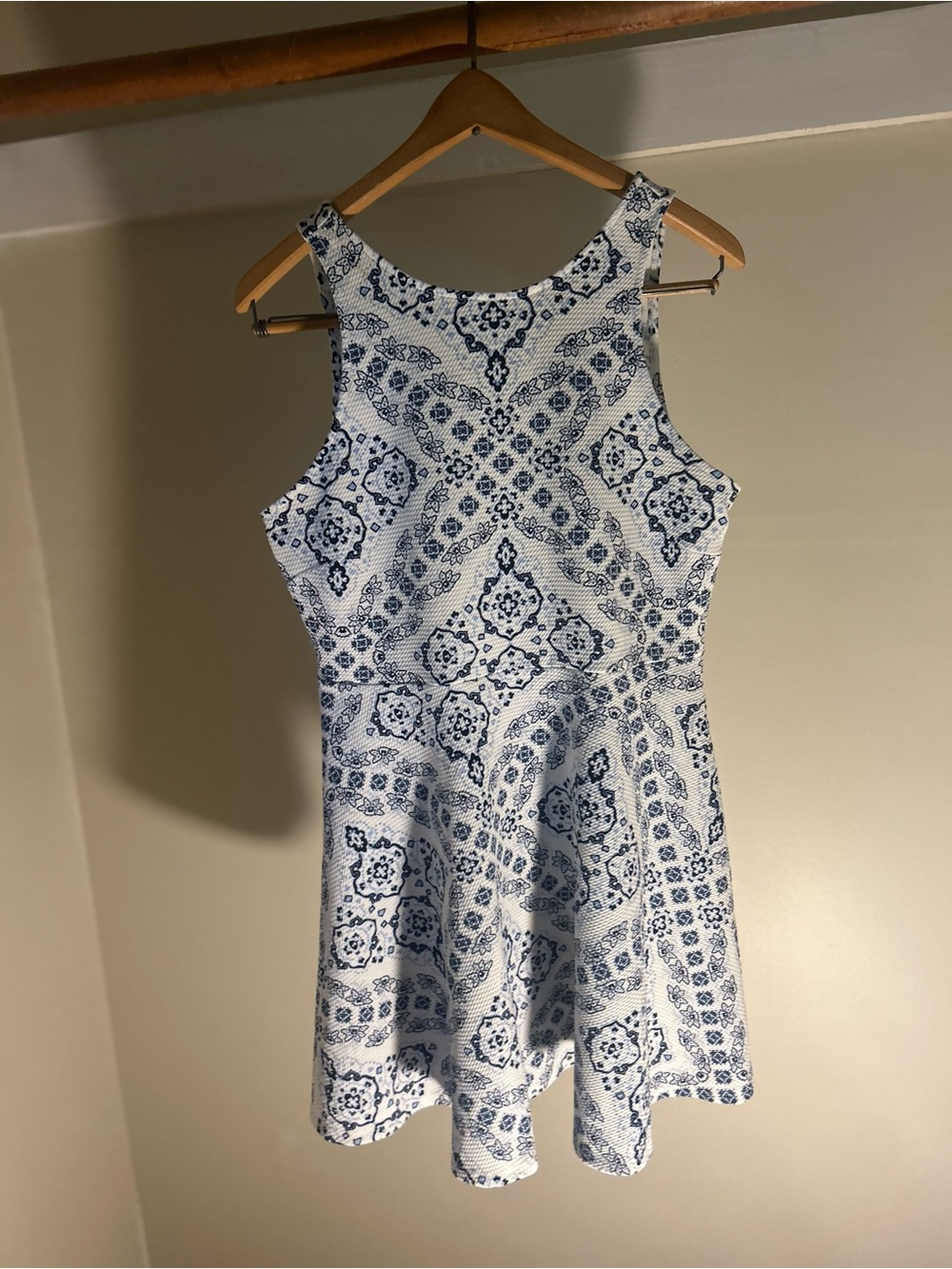 Aeropostale White and Blue Printed Sleeveless Skater Dress